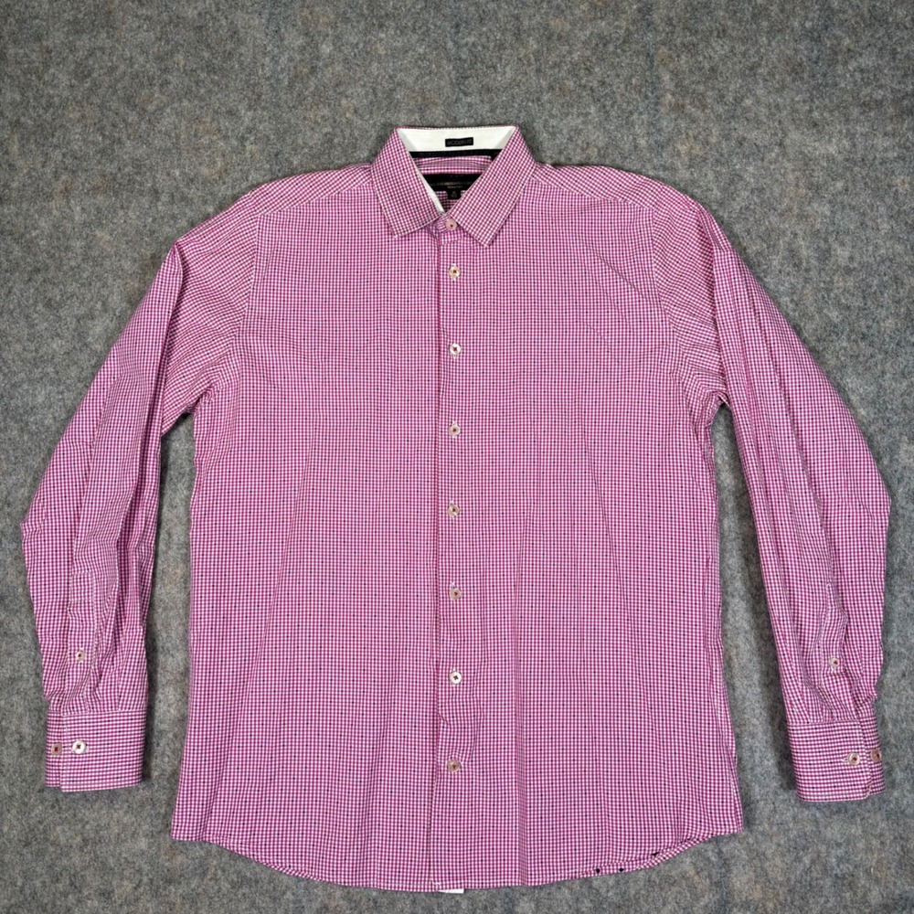 Versace Mens Modern Fit Gingham Check Button Down Shirt Pink Medium 15.5 19-69